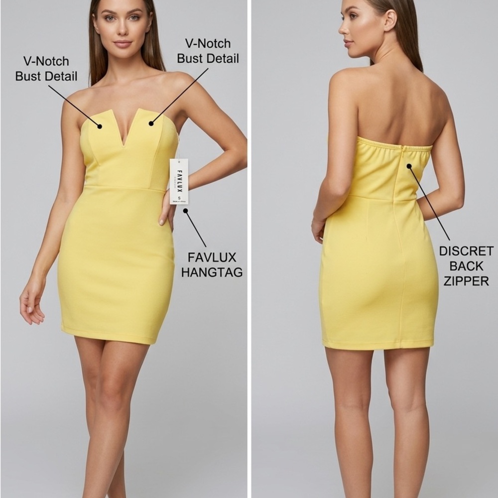 Favlux Yellow V-Notch Bust Detail Dress Brand new with tags Favlux size small